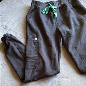 Figs Black Track Pants with Teal Drawstring